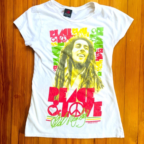 Medium Zion Rootswear Bob Marley Peace & Love T-shirt - Picture 2 of 3